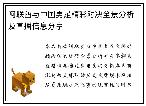 阿联酋与中国男足精彩对决全景分析及直播信息分享